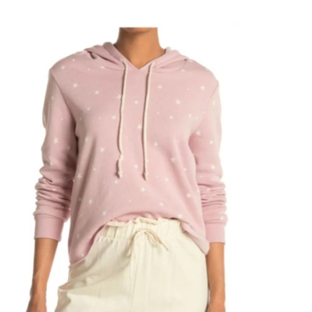 Alternative New  Pink Star Raw Hem Drawstring Hoodie - NWT